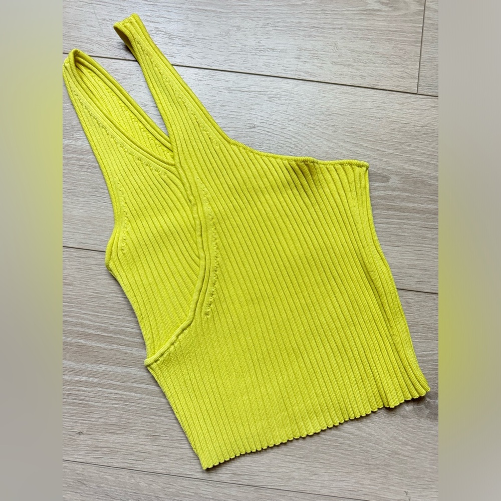 JONATHAN SIMKHAI Jenni Compact One Shoulder Rib Tank Cutout Yellow Womens XS NEW